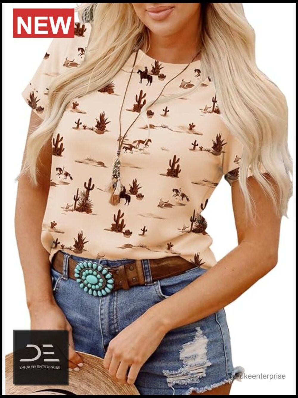 Western Graphic Crew Neck Short Sleeve T-Shirt Summer Cute Tee